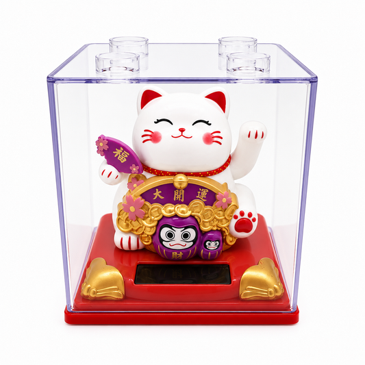 Lucky Daruma Cat Solar Ornament