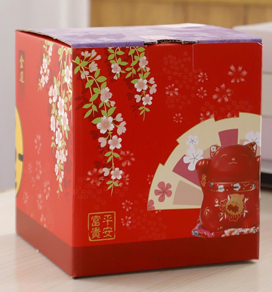 Lucky Wealth Cat Ceramic Tea Canister — Orange