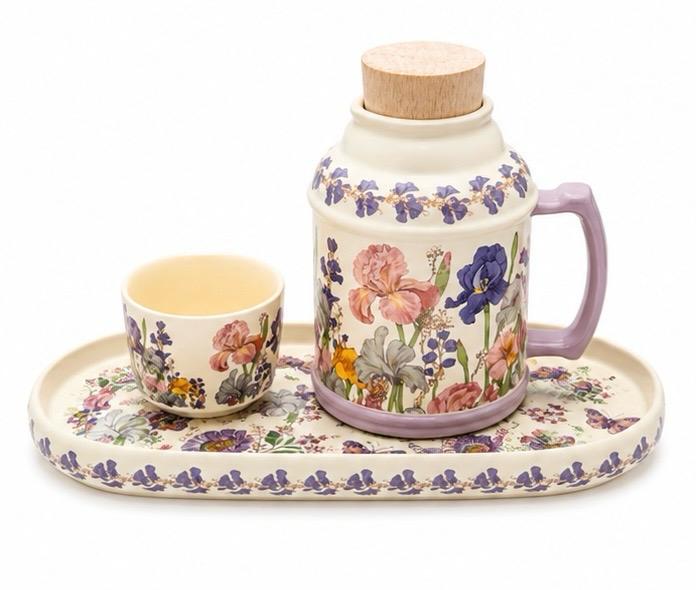 Floral Ceramic Mug Gift Set with Cup & Serving Tray